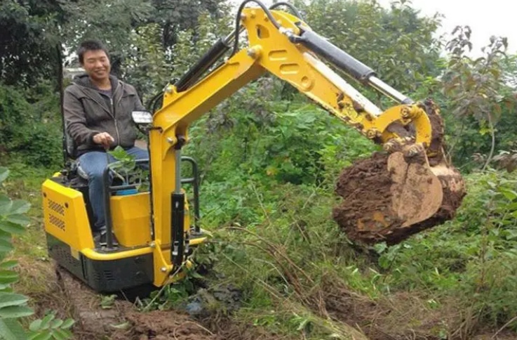 Crawler excavator working in gardens